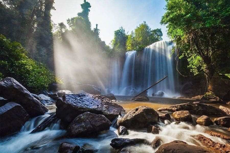 The waterfalls of Phnom Kulen in Phnom Kulen National Park provide a rejuvenating escape.